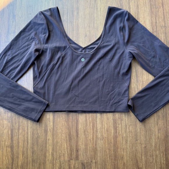 Lululemon Align Long Sleeve Shirt Crop Top Dark Brown Java Womens 12 Nulu W3EV7S - Picture 5 of 11